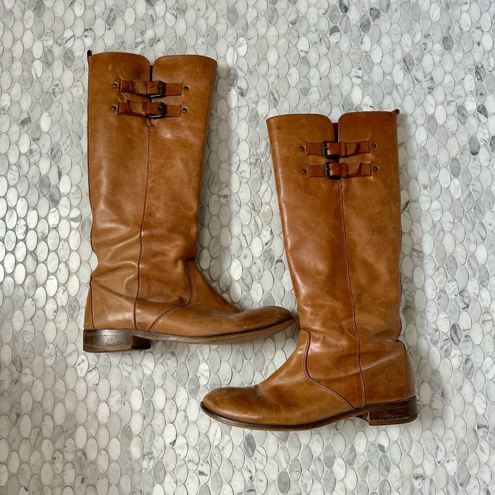 J. Crew Tan Leather Heeled Boots